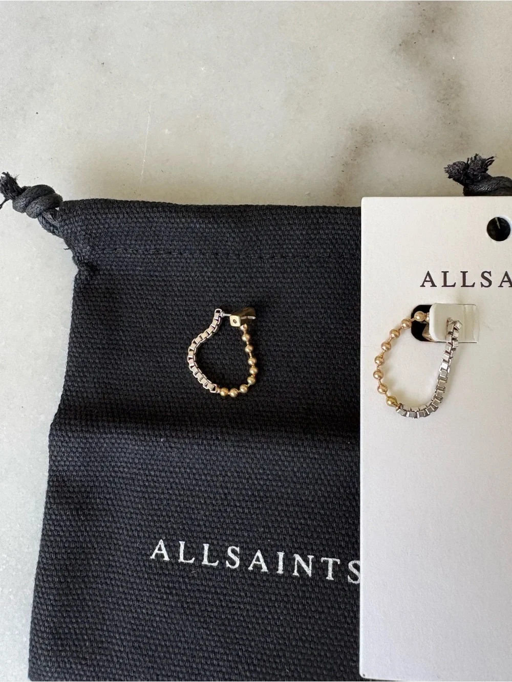 AllSaints Box Chain Two Tone Ball Earrings Warm Brass Mix New With Tags - Picture 5 of 11